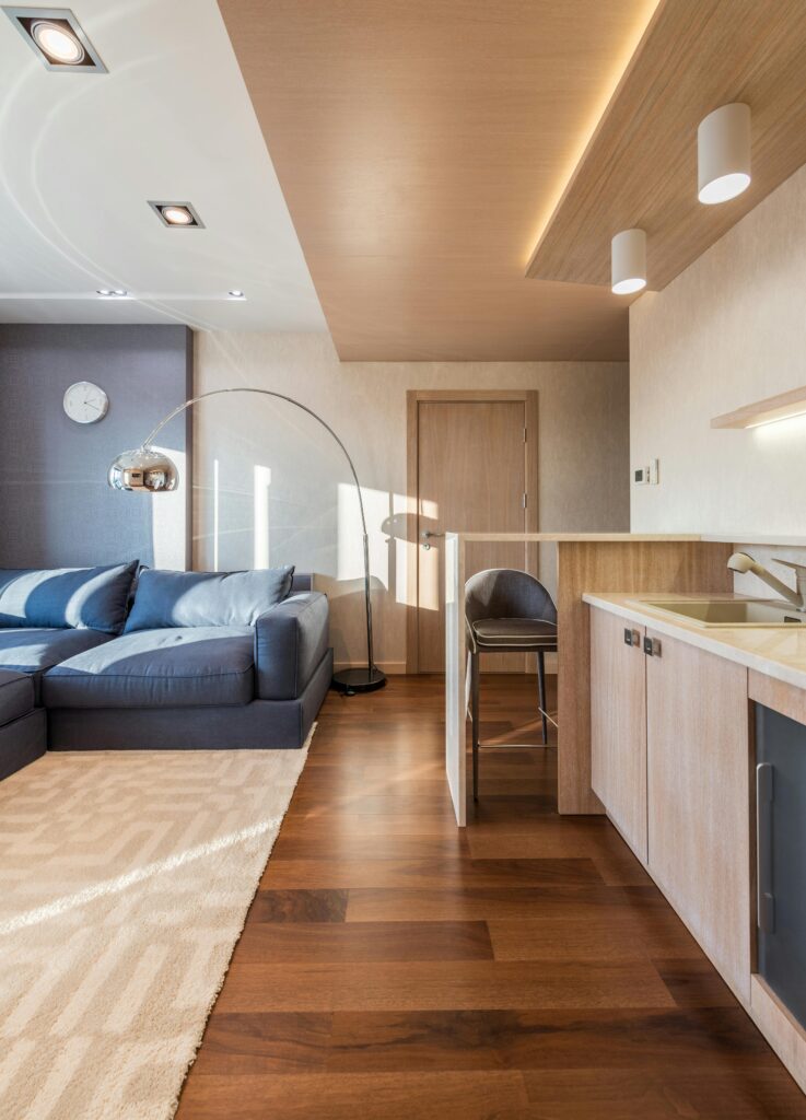 room design with wooden tiling
