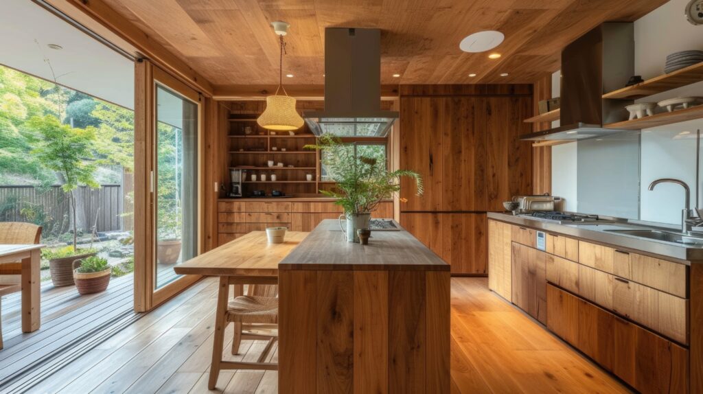 Eco-friendly kitchen design in Bengaluru with bamboo cabinetry