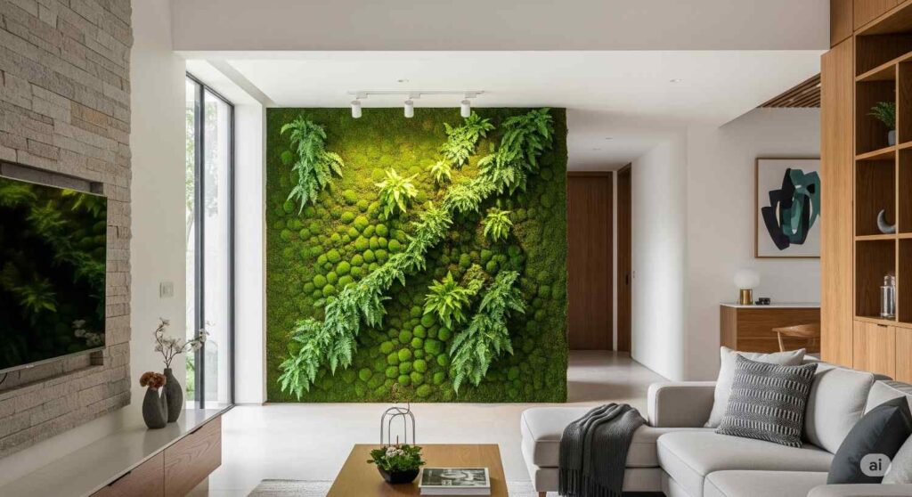 Biophilic interior design featuring living walls and natural elements in modern Bangalore home