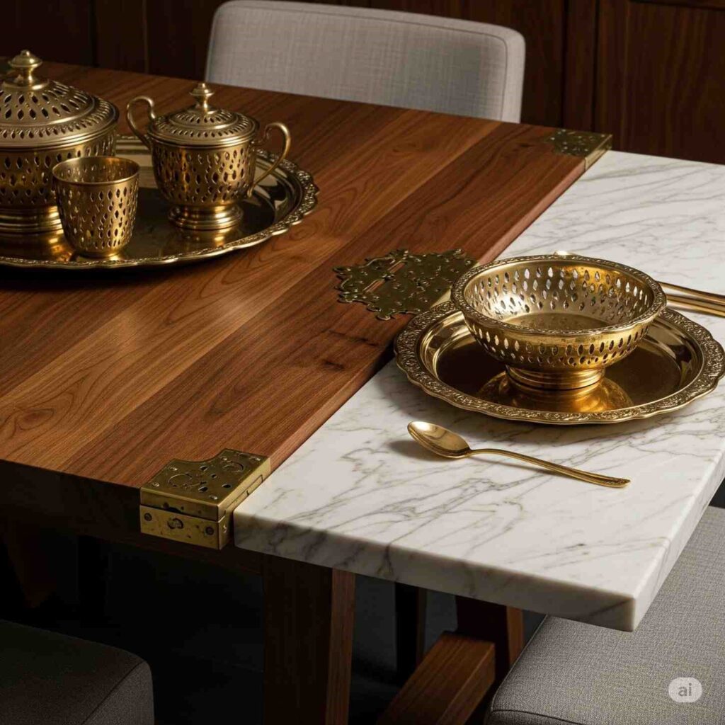 Material Delicate details of dining table