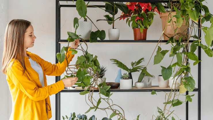 Wall-mounted indoor plants in vertical rack for modern 2BHK