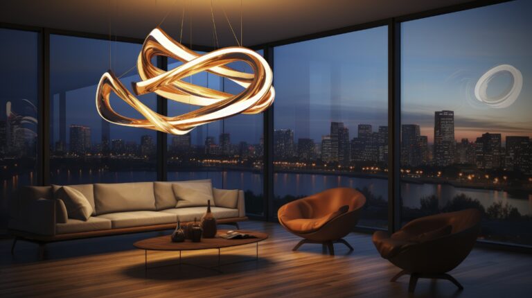 Elegant modern living room interior design in Bangalore apartment with contemporary furniture and city skyline view