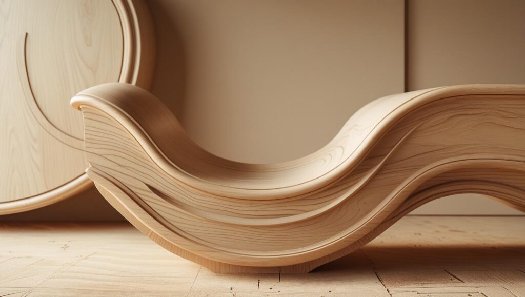 Curved MDF furniture piece being shaped showing smooth workable surface ideal for intricate designs and painted finishes