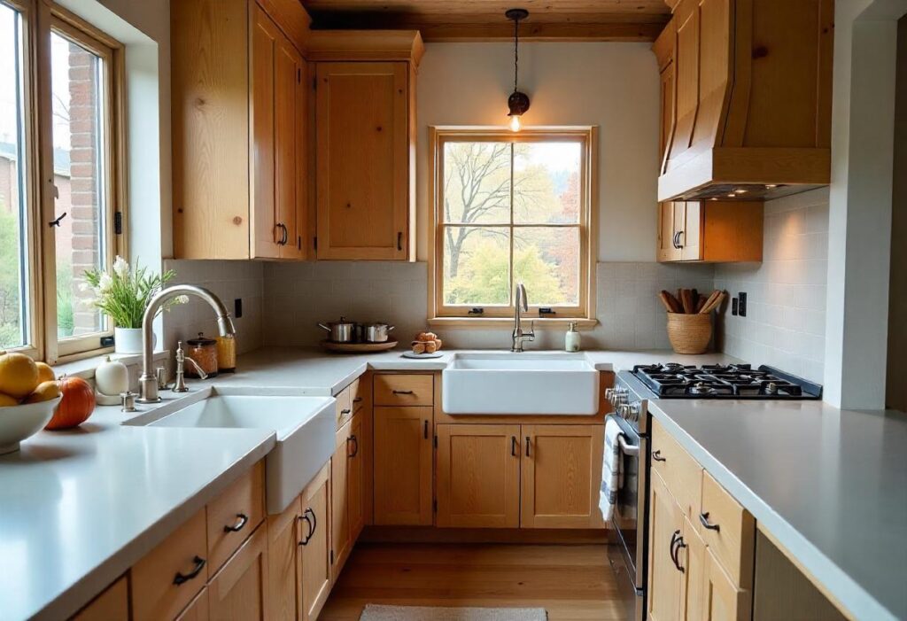 Elegant finished kitchen interior showcasing quality plywood construction with MDF doors and professional craftsmanship
