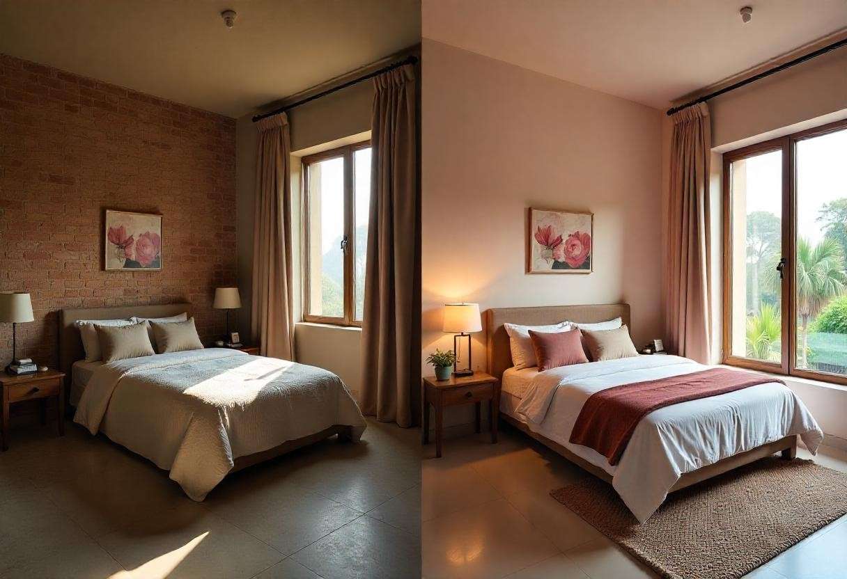 Modern bedroom makeover Bengaluru showing traditional meets contemporary design by Elegante Interiors