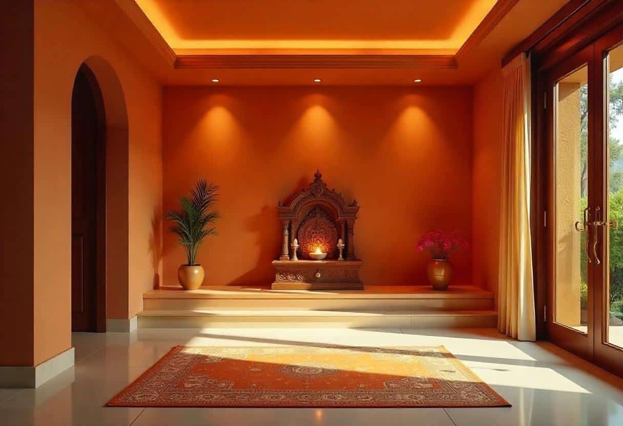 Vastu-compliant pooja room layout demonstrating proper positioning and spiritual design principles