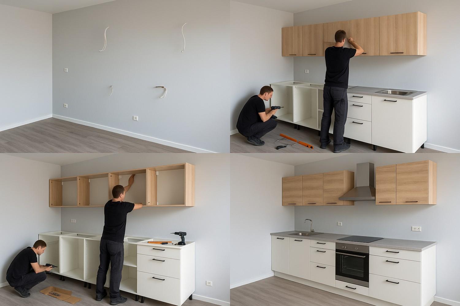 Modular kitchen installation process in Bengaluru apartment showing quick assembly