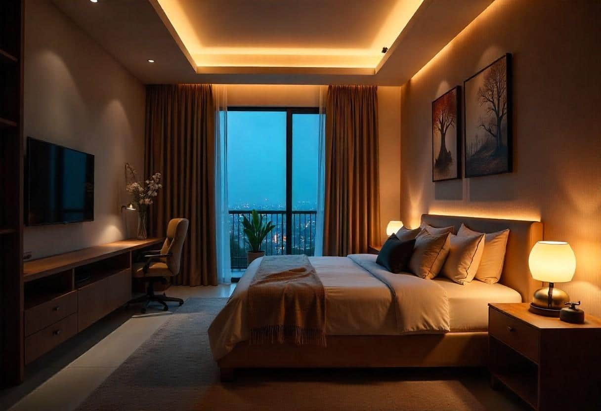 Space-enhancing Vastu Bedroom Design Bengaluru solution for low-ceiling apartments with mirror placement and lighting optimization