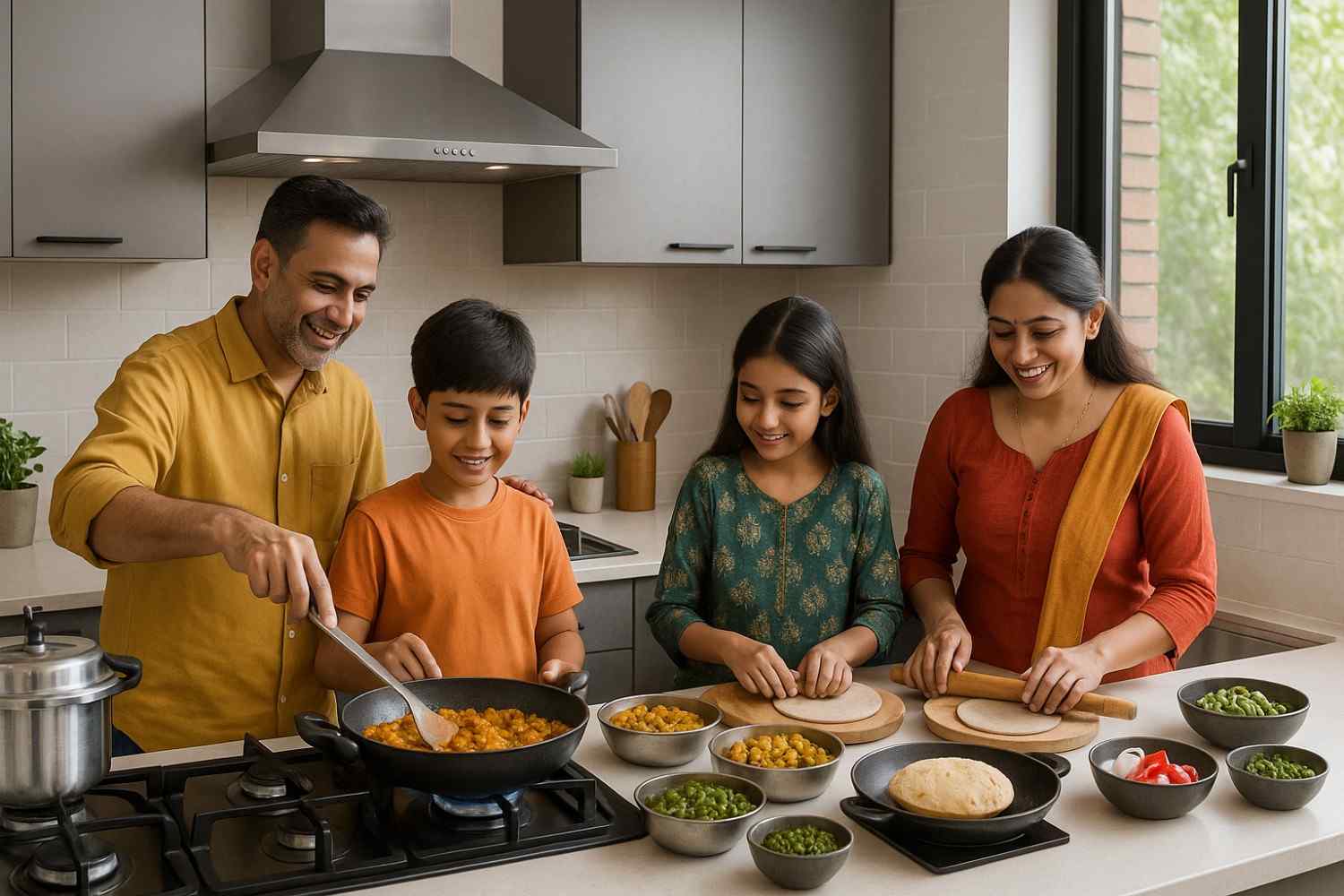 Modern kitchen design accommodating traditional Indian cooking styles in Bengaluru homes with proper ventilation and functionality