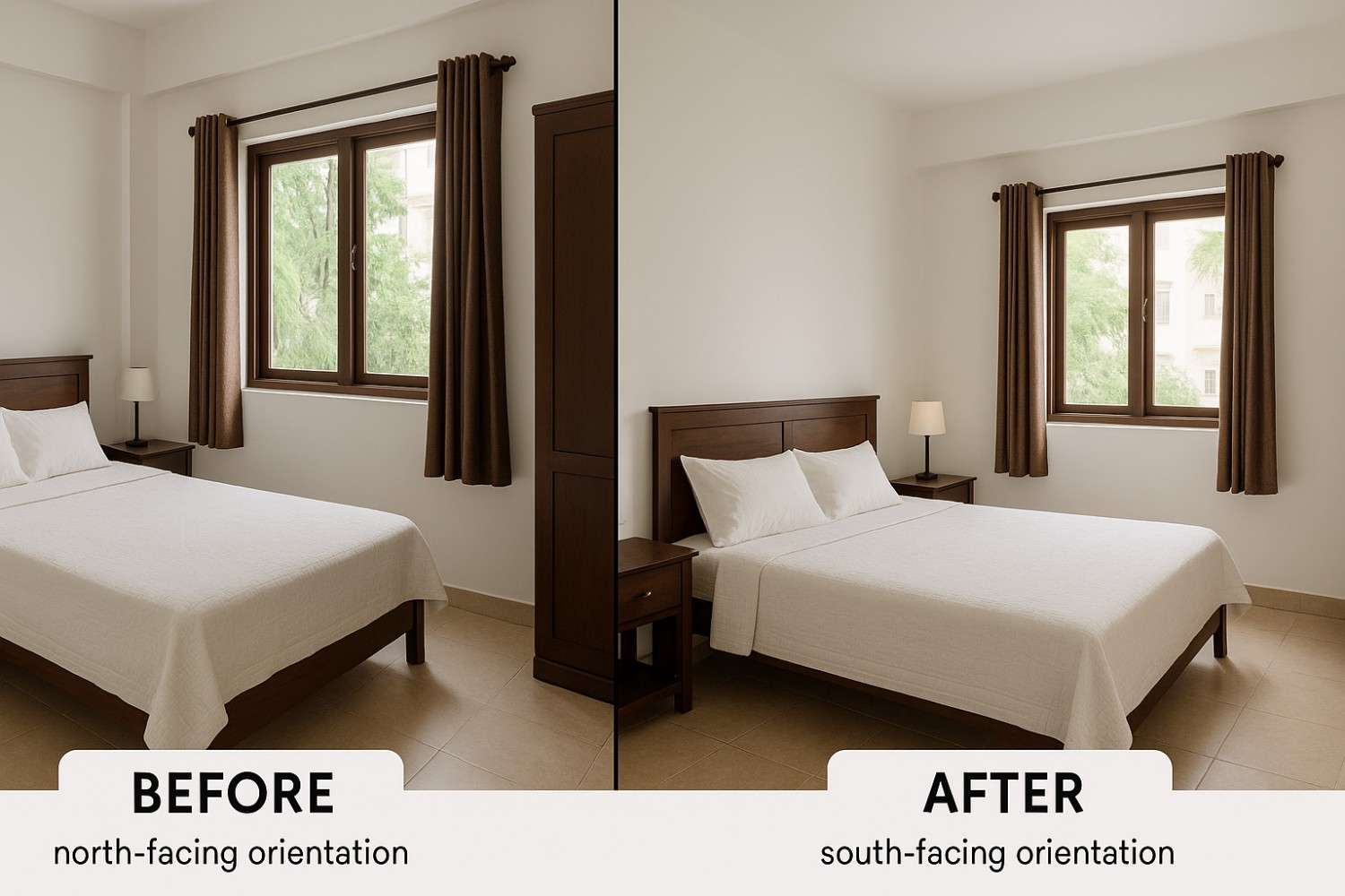 Vastu Bedroom Design Bengaluru transformation showing improved bed placement and energy flow by Elegante Interiors