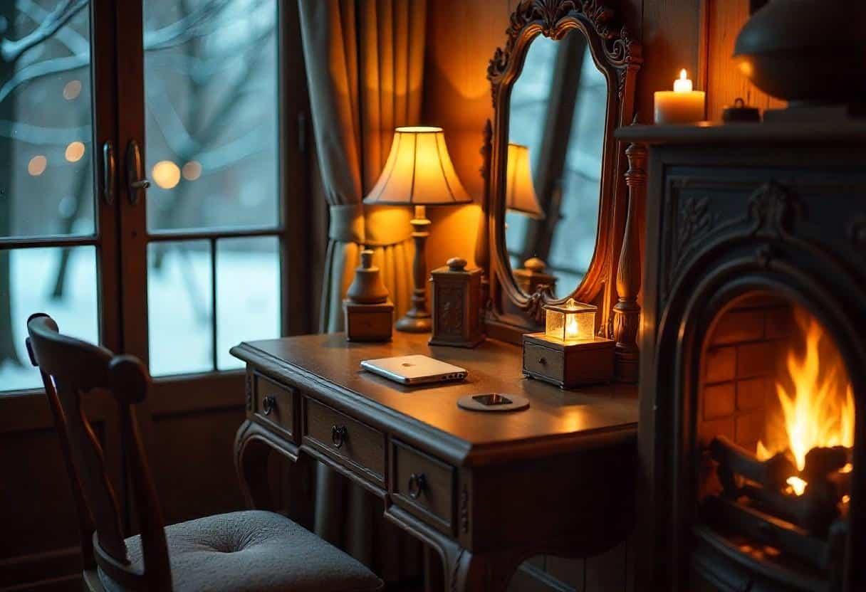Vintage dressing table design with contemporary functionality and sustainable aging techniques