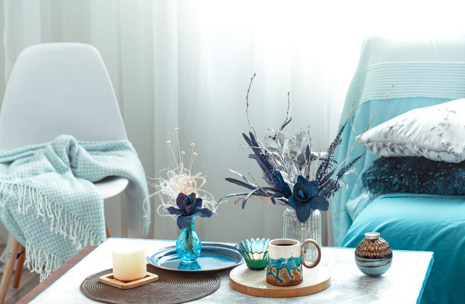 Bedroom color layering techniques showing how to create depth with complementary tones and textures