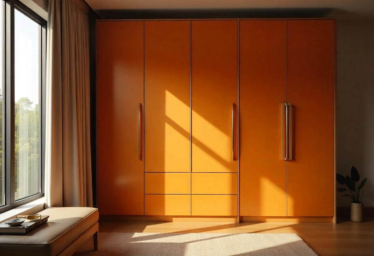 Luxury wardrobe design with leather accents and premium materials for sophisticated bedroom storage