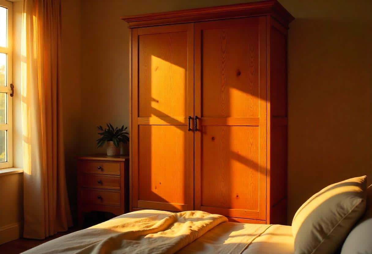 Classic solid wood wardrobe design showcasing natural grain and traditional craftsmanship