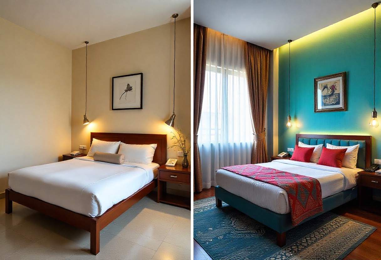 Before and after bedroom renovation in Electronic City Bengaluru showing dramatic transformation within budget