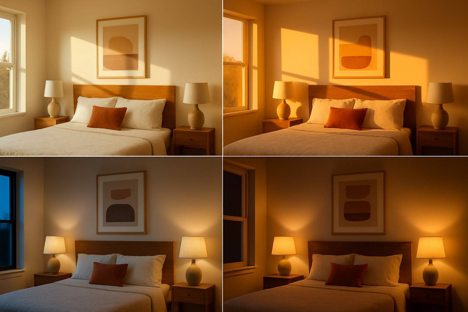 Bengaluru bedroom lighting variations throughout the day affecting color perception