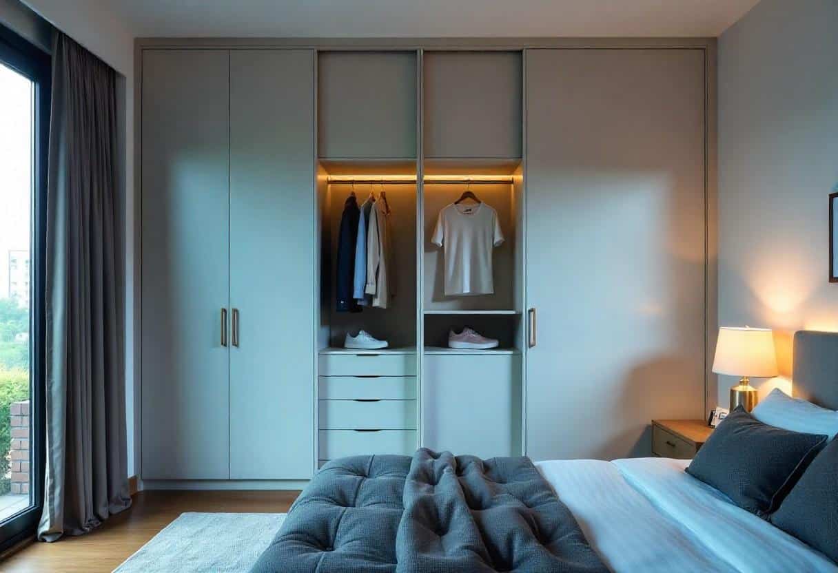 Efficient sliding door wardrobe design optimizing storage space in small bedroom layout