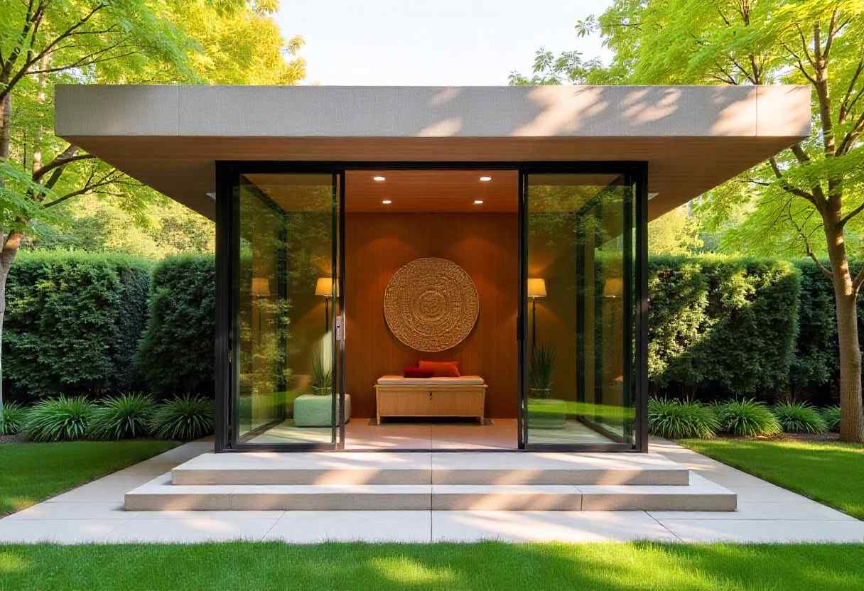 Fusion pooja room design blending traditional craftsmanship with contemporary materials