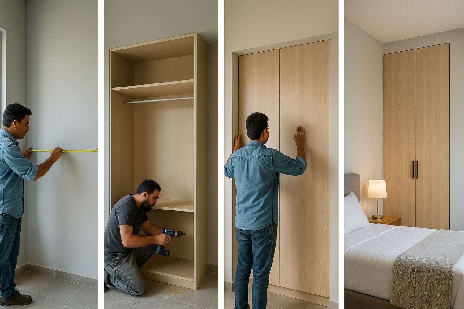 Custom wardrobe installation timeline showing professional process from design concept to finished luxury storage