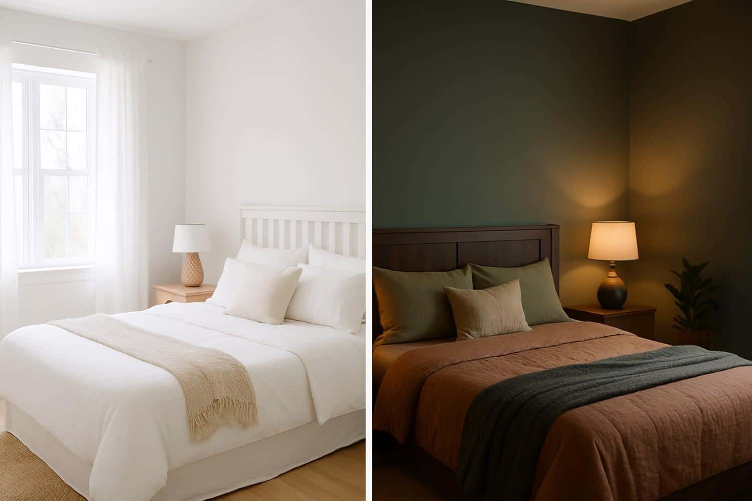 Before and after bedroom color transformation showing impact of proper color selection in Bengaluru