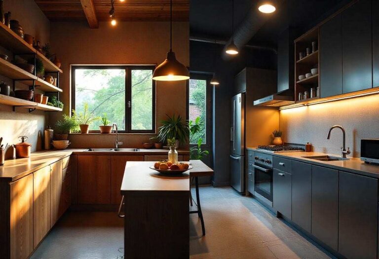 Side-by-side comparison of traditional and modular kitchen designs in Bengaluru homes by Elegante Interiors