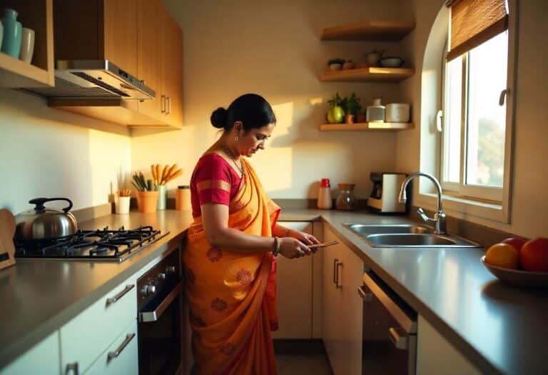 Homeowner using premium modular kitchen accessories in Bengaluru apartment designed by Elegante Interiors