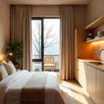 Best colours for bedroom Bengaluru showcasing calming earth tones and natural lighting by Elegante Interiors