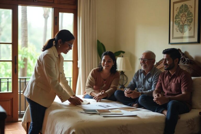 Interior design expert discussing bedroom renovation costs with Bengaluru homeowners during consultation
