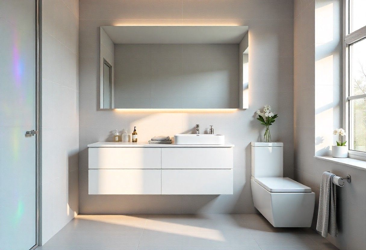 Small bathroom design showcasing space-saving solutions and vertical storage elements