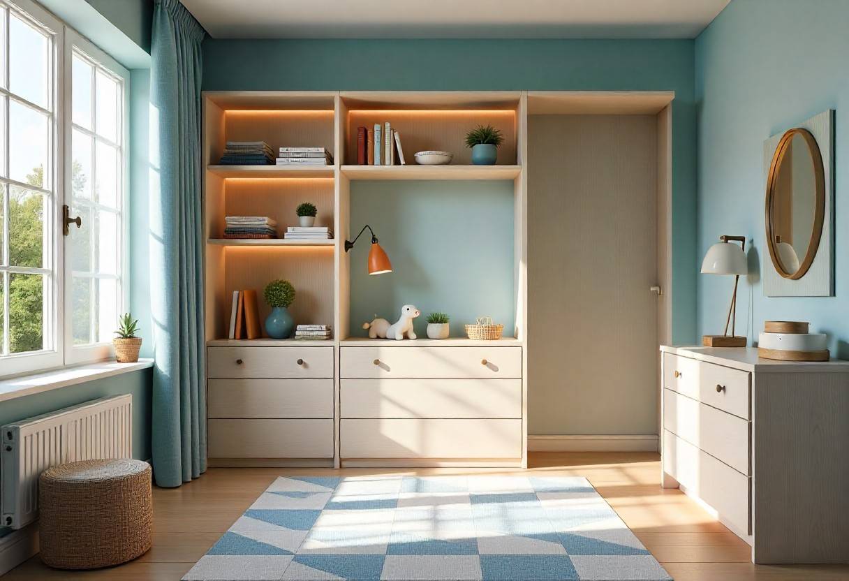 Complete luxury kids room transformation showing all custom storage solutions working together