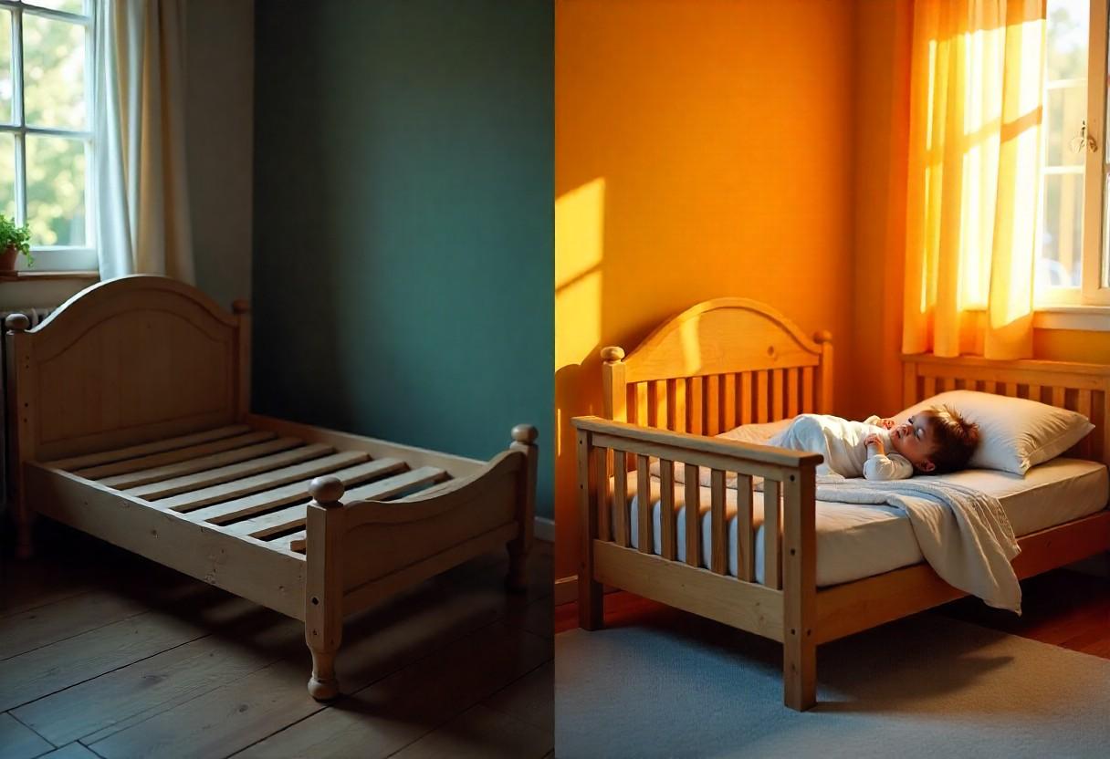 Comparison between worn budget children's furniture and durable luxury furniture showing long-term value