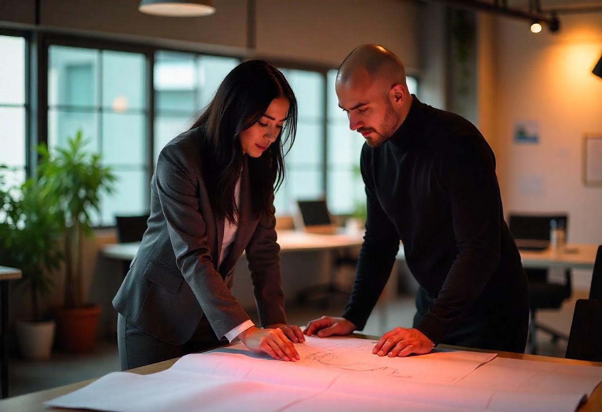 Interior design team reviewing client compatibility and project feasibility