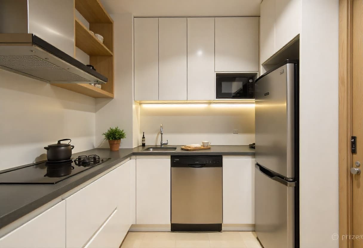 Compact kitchen design showing space-efficient straight-line layout in Bengaluru apartment