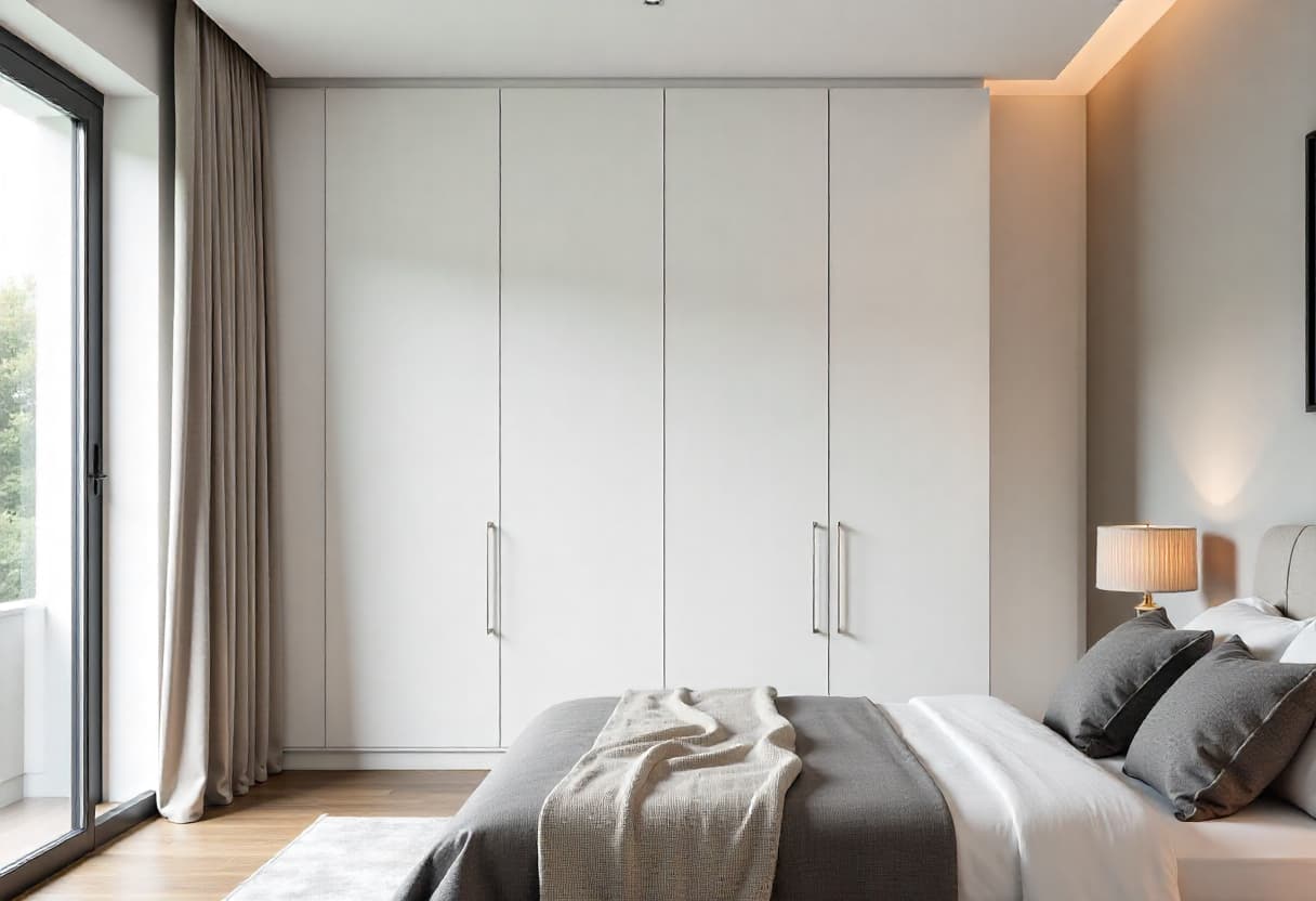 Minimal wardrobe design featuring handle-less doors and contemporary styling for modern Indian home interiors