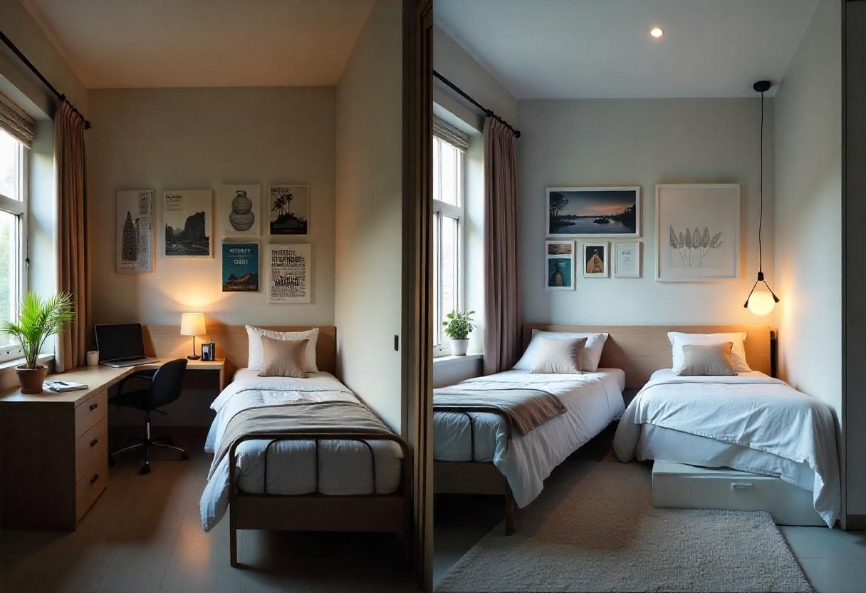 Small bedroom transformation showing space-maximizing interior design solutions