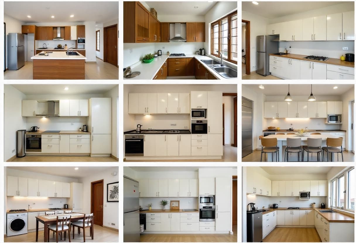 Various kitchen design ideas showing different layouts and styles for Bengaluru homes