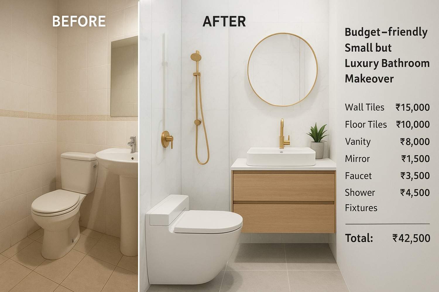 Budget-friendly small Indian bathroom renovation by Elegante Interiors showing cost-effective design solutions