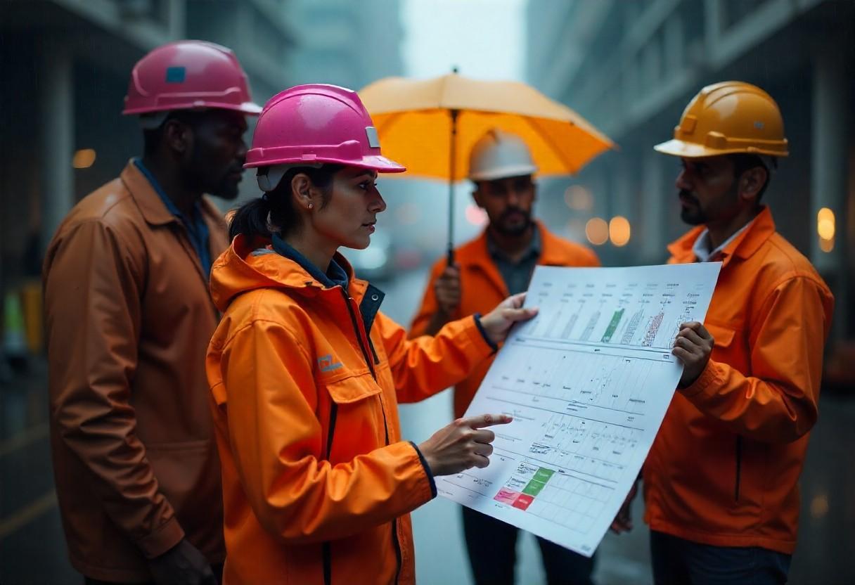 Interior design project management in action, showing on-site coordination between designers and construction teams during project execution.