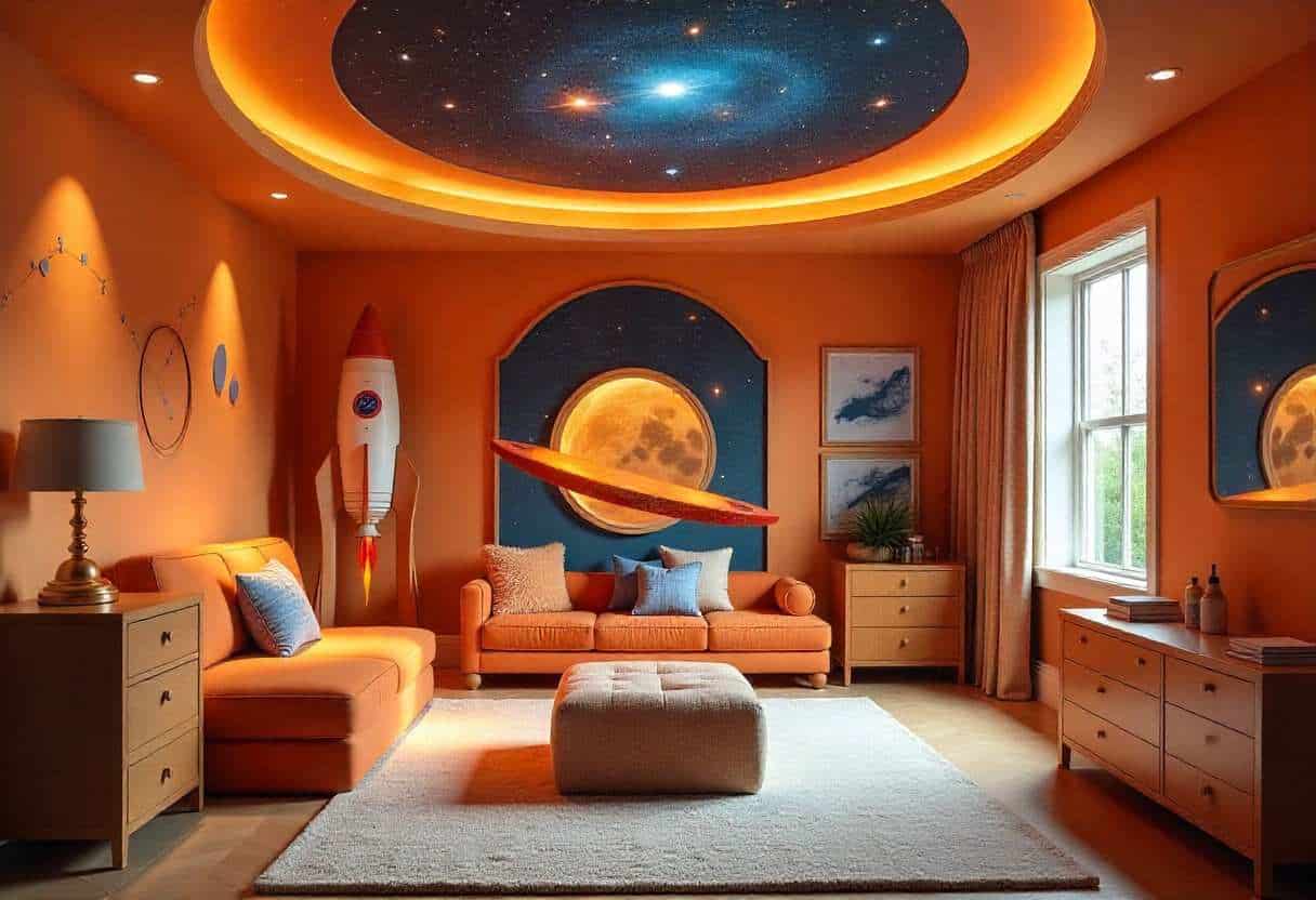 Sophisticated themed design element in luxury kids room showing artistic craftsmanship and attention to detail.