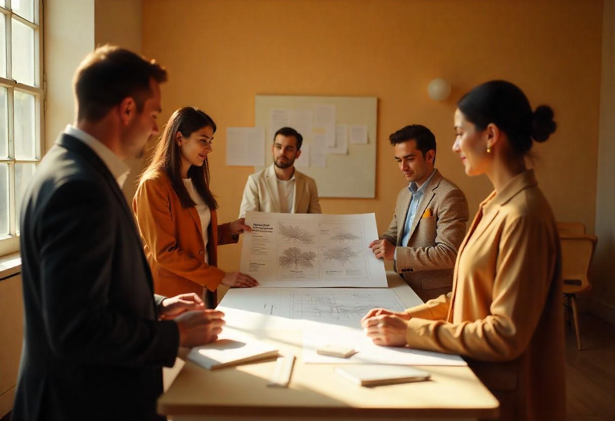 Interior design team at Elegante Interiors studio showcasing collaborative approach