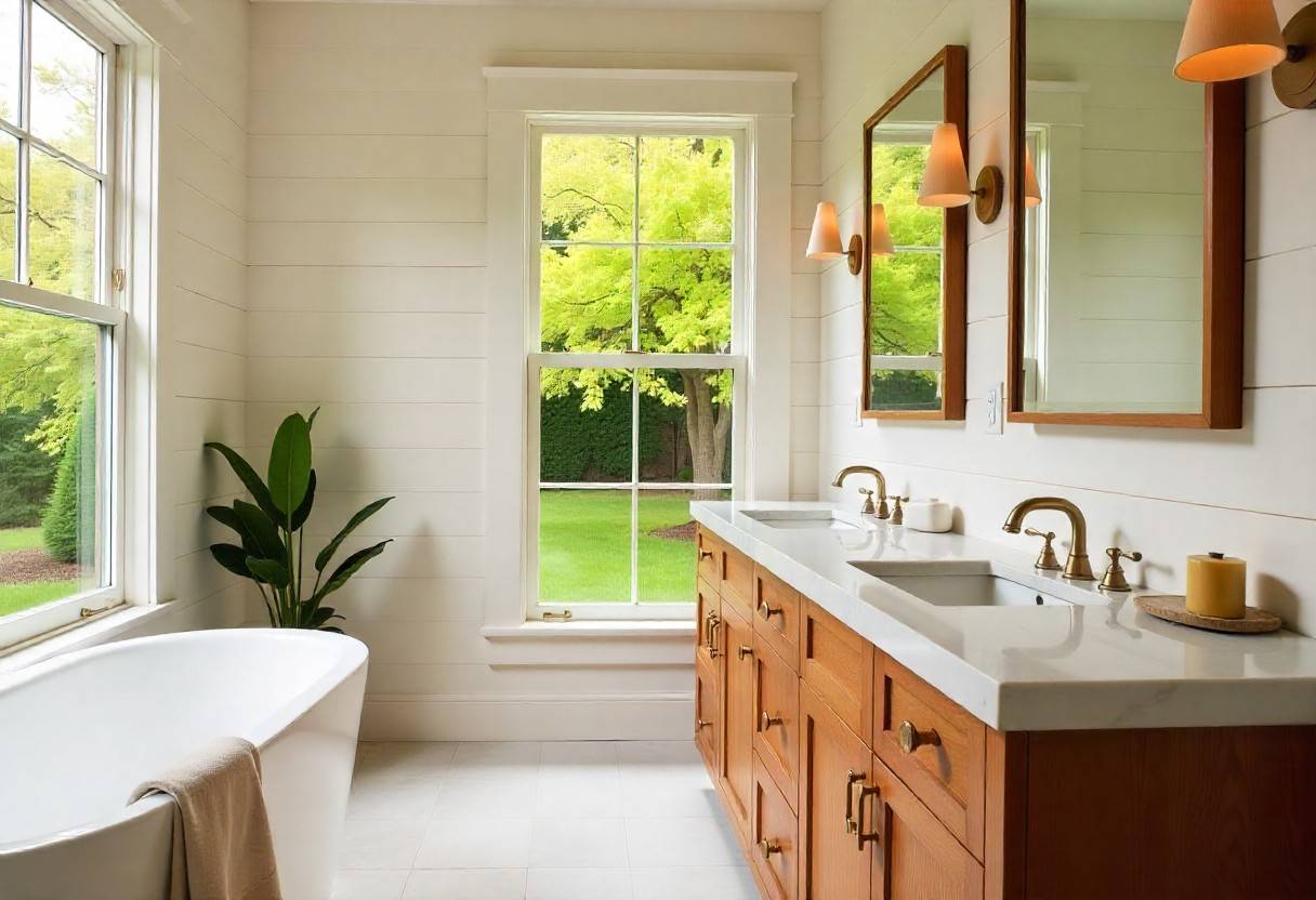 Modern floating bathroom vanity design featuring marble countertops and contemporary styling
