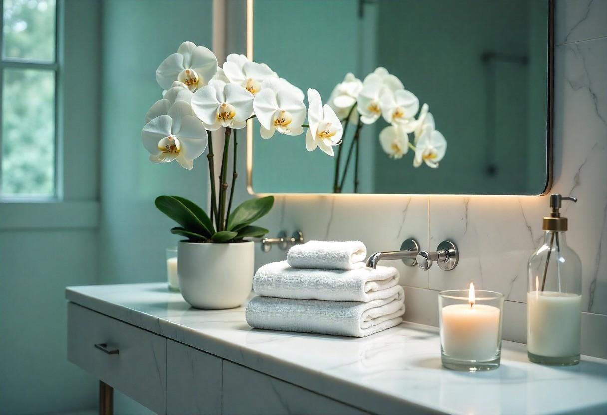 Luxury bathroom décor styling with premium accessories and decorative elements