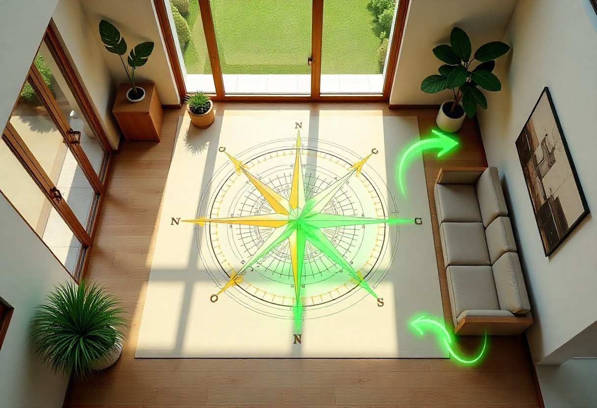 Vastu energy flow diagram showing optimal directions for pooja room placement in Indian homes