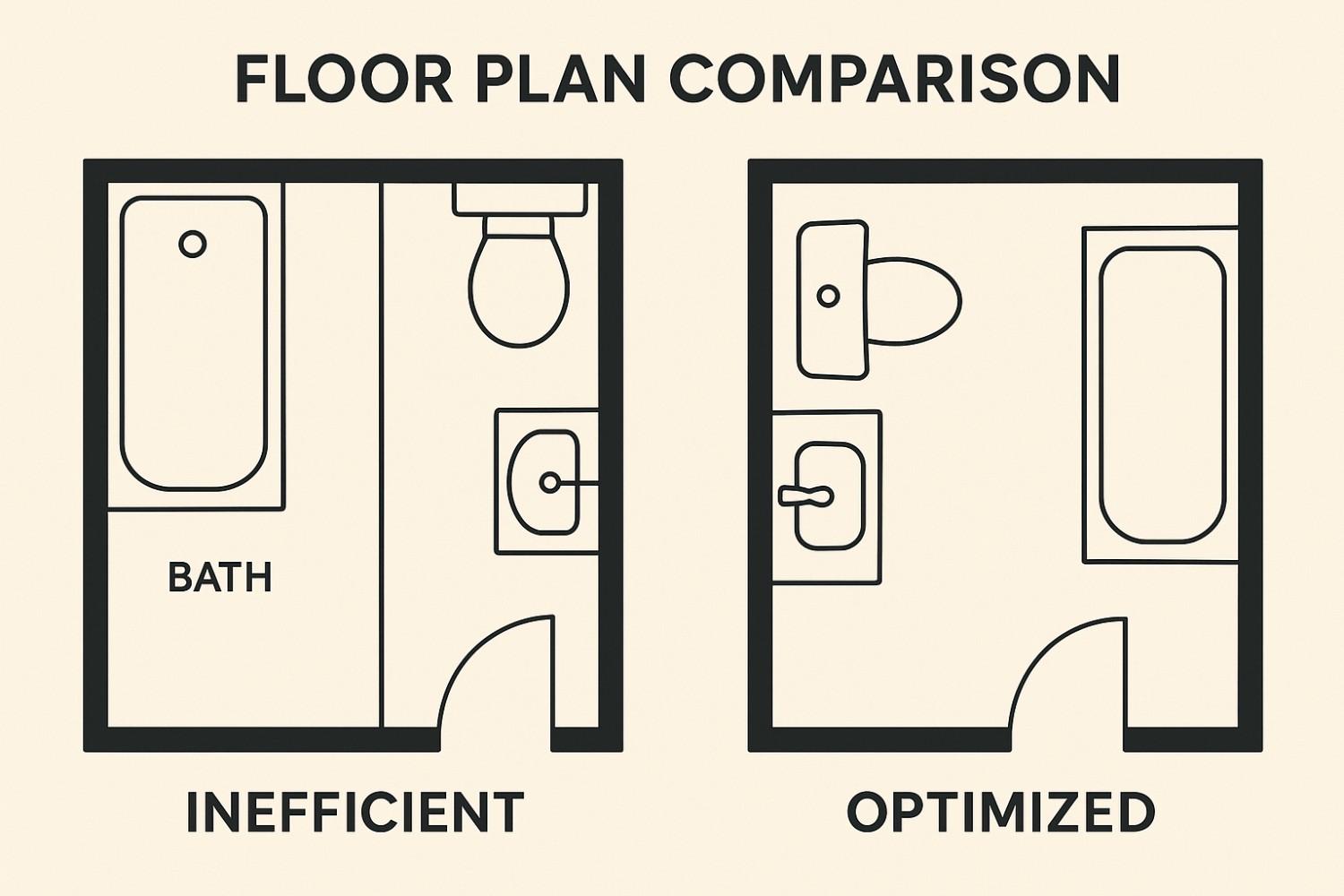 Optimized floor plan for small Indian bathroom showing efficient placement of toilet, basin, and shower area