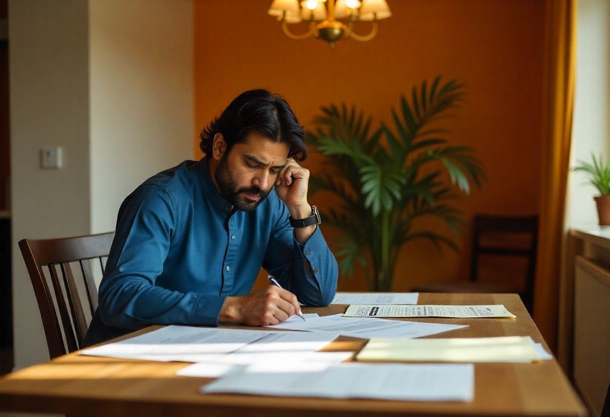 Homeowner reviewing multiple interior design quotes and invoices, highlighting the confusion around pricing in the industry.