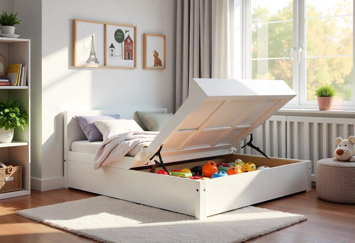 Luxury kids bed with hydraulic under-bed storage compartment