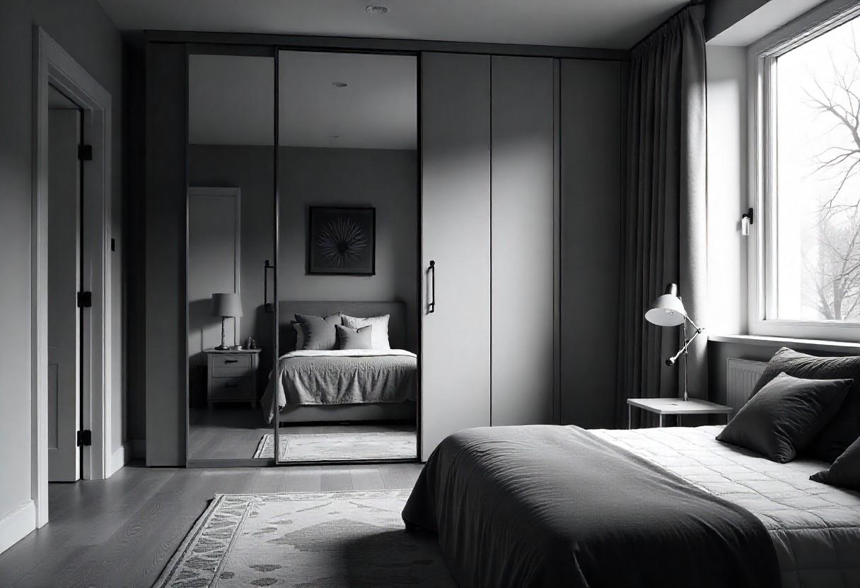 Space-saving wardrobe designs for compact bedroom showing efficient storage utilization by Elegante Interiors