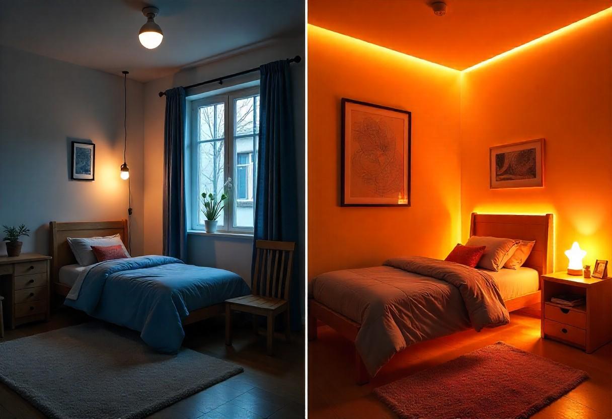Before and after transformation showing how luxury lighting design elevates a children's bedroom from ordinary to extraordinary