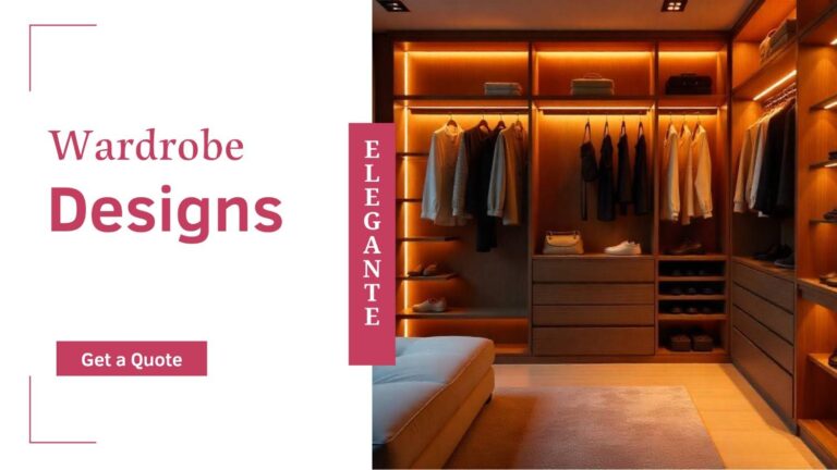 Premium wardrobe designs featuring organized storage solutions with elegant lighting and luxury finishes by Elegante Interiors