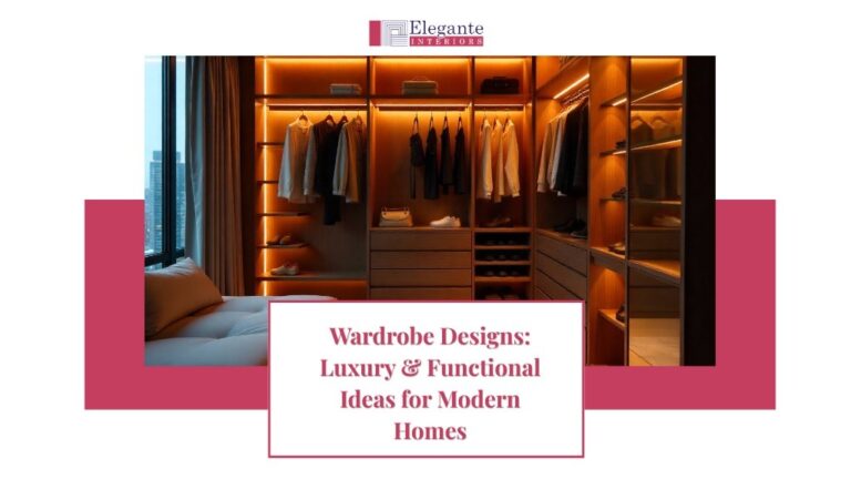 Premium wardrobe designs featuring organized storage solutions with elegant lighting and luxury finishes by Elegante Interiors